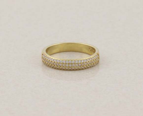 Unbranded Jewelry - 18k Gold Over Sterling Silver Cubic Zirconia Band Ring Pave CZ Ring Size 7 1/4